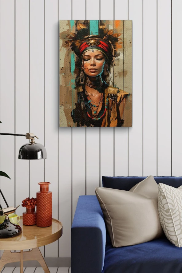 Kızılderili Kadın Portre Yağlı Kanvas Tablo - Resim 3