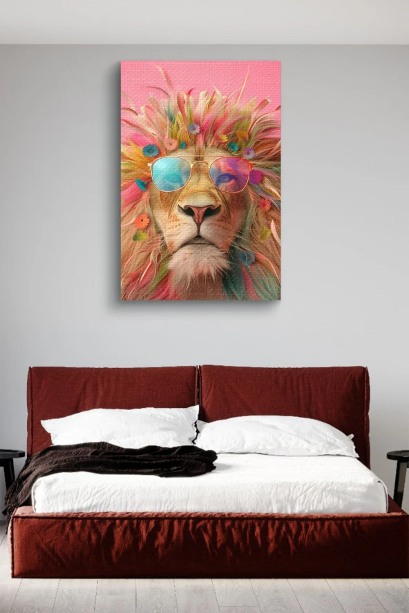Hawaii Havasında Aslan Portre Yağlı Kanvas Tablo - Resim 3