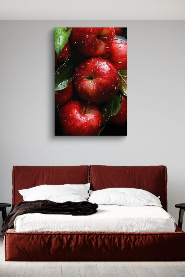Su Damlası Detaylı Elmalar Yağlı Kanvas Tablo - Resim 3
