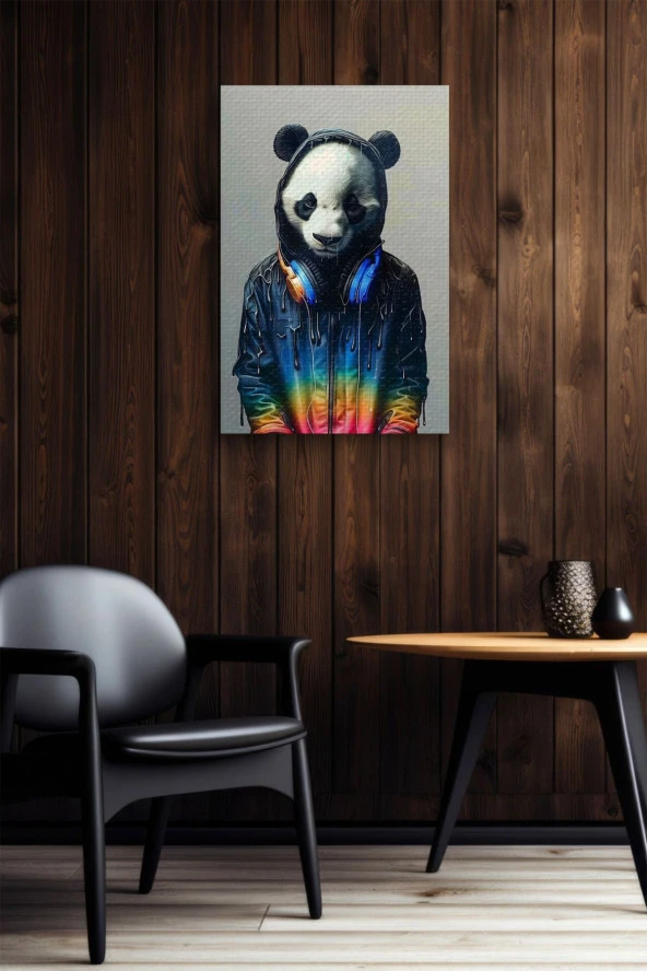 Müzik Dinleyen Genç Panda Yağlı Kanvas Tablo - Resim 6