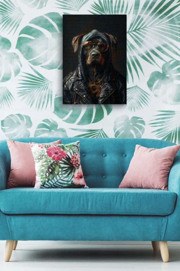 Gangsta Siyah Köpek Yağlı Kanvas Tablo - Resim 5