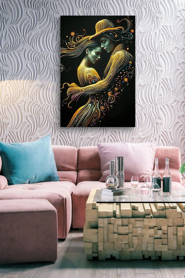 Sanatsal Tasarım Sarılan Kadın ve Erkek Yağlı Kanvas Tablo - Resim 6