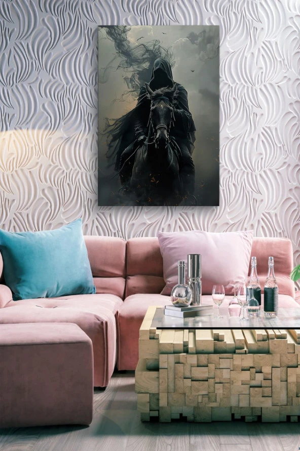 Siyah At Üzerindeki Gölge Yağlı Kanvas Tablo - Resim 7