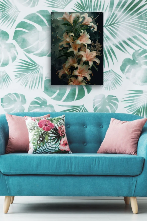 Oryantel Stil Çiçekler Yağlı Kanvas Tablo - Resim 5