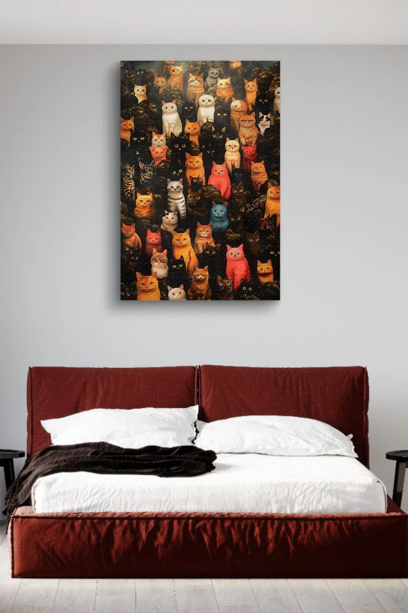 Rengarenk Kediler Yağlı Kanvas Tablo - Resim 3