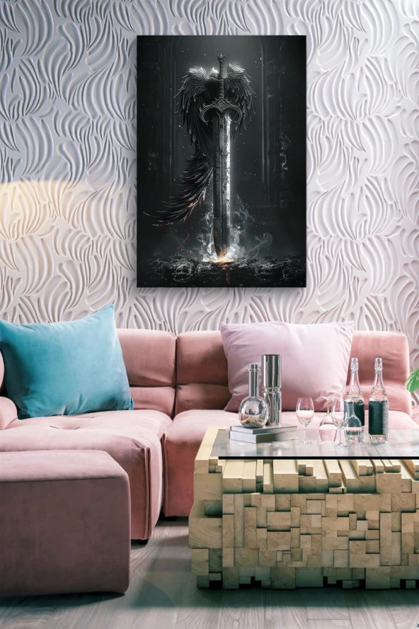 Kanat Detaylı Kılıç Yağlı Kanvas Tablo - Resim 7