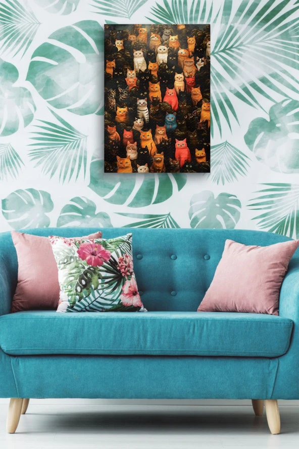 Rengarenk Kediler Yağlı Kanvas Tablo - Resim 5