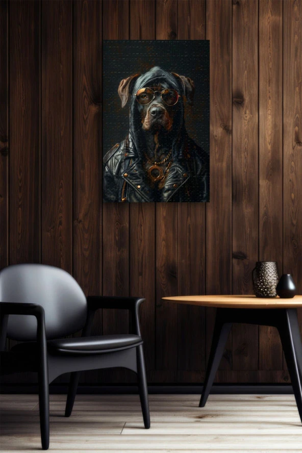 Gangsta Siyah Köpek Yağlı Kanvas Tablo - Resim 6