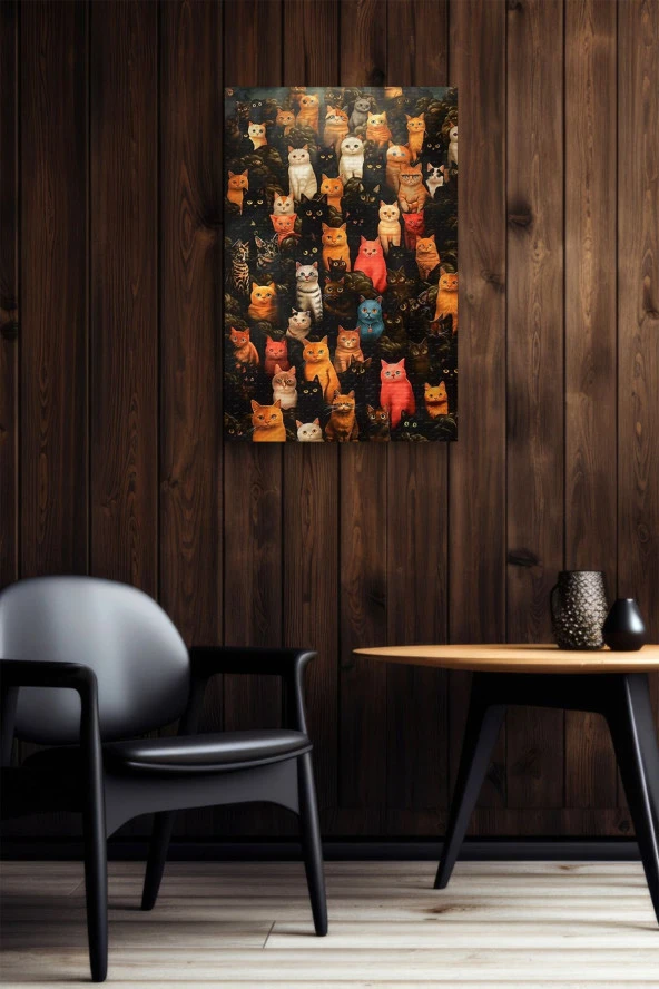 Rengarenk Kediler Yağlı Kanvas Tablo - Resim 6