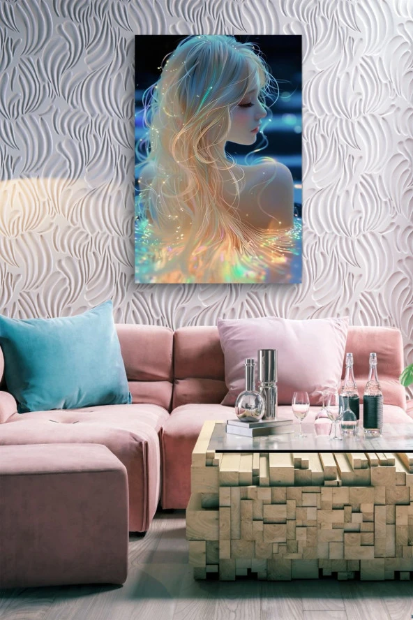 Saçları Renkli Kadın Yağlı Kanvas Tablo - Resim 7