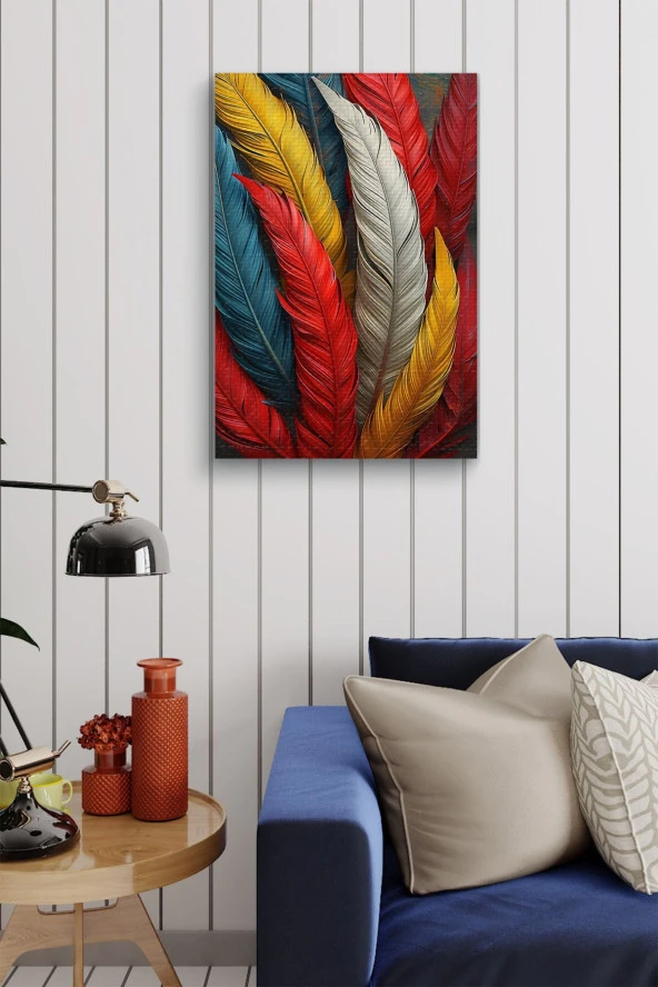 Rengarenk Kuş Tüyleri Yağlı Kanvas Tablo - Resim 4