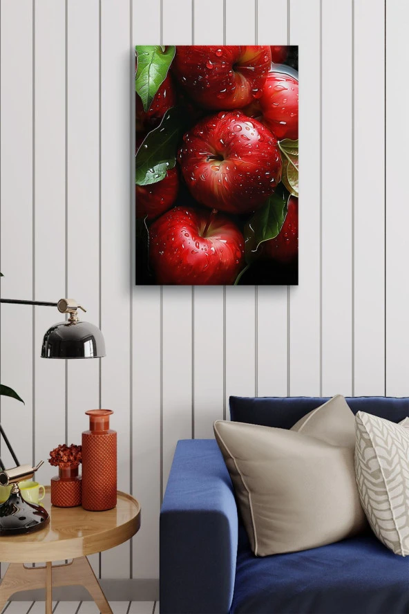 Su Damlası Detaylı Elmalar Yağlı Kanvas Tablo - Resim 4