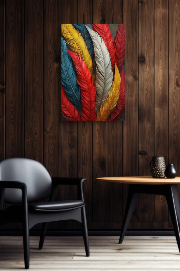 Rengarenk Kuş Tüyleri Yağlı Kanvas Tablo - Resim 6