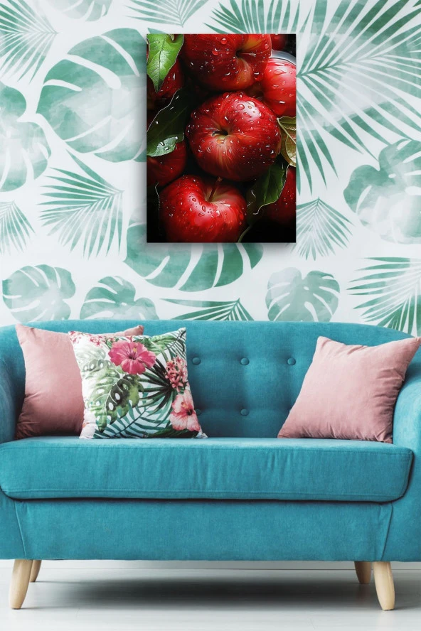 Su Damlası Detaylı Elmalar Yağlı Kanvas Tablo - Resim 5