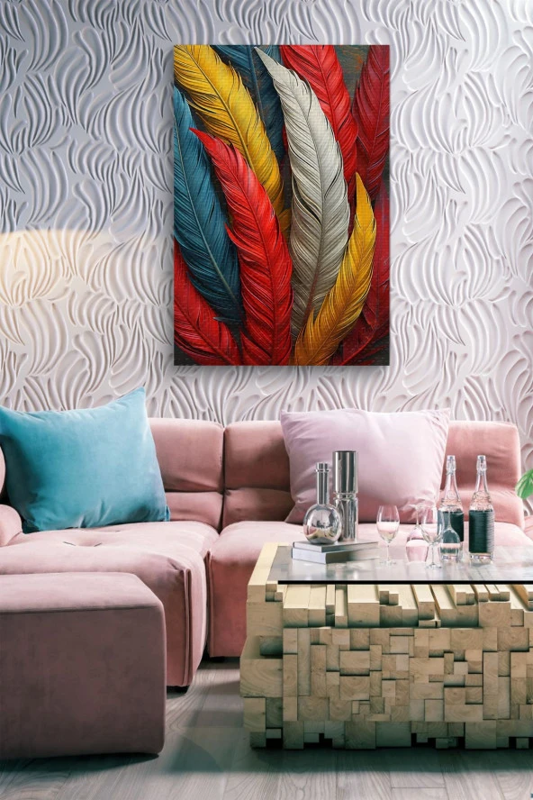 Rengarenk Kuş Tüyleri Yağlı Kanvas Tablo - Resim 7