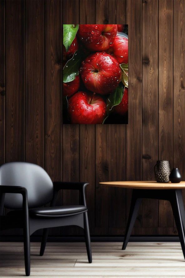 Su Damlası Detaylı Elmalar Yağlı Kanvas Tablo - Resim 6