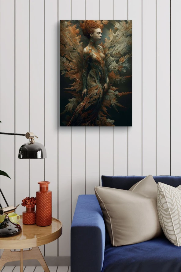 Dallanmış Yaprak Detaylı Kadın Vücudu Yağlı Kanvas Tablo - Resim 4