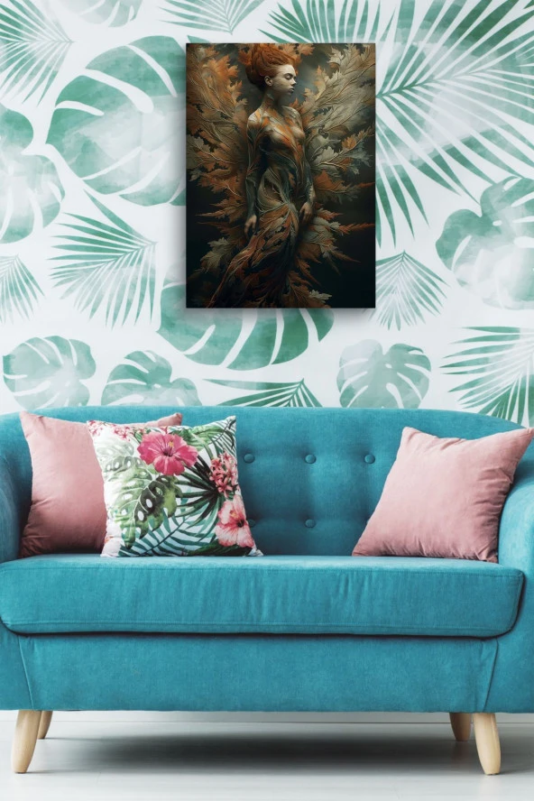 Dallanmış Yaprak Detaylı Kadın Vücudu Yağlı Kanvas Tablo - Resim 5