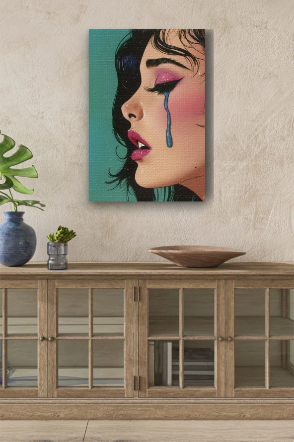 Modernist Ağlayan Kadın Yan Profil Yağlı Kanvas Tablo ürün görseli