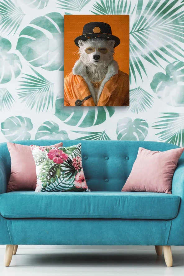 Turuncu Kıyafetli Kutup Ayısı Yağlı Kanvas Tablo - Resim 5