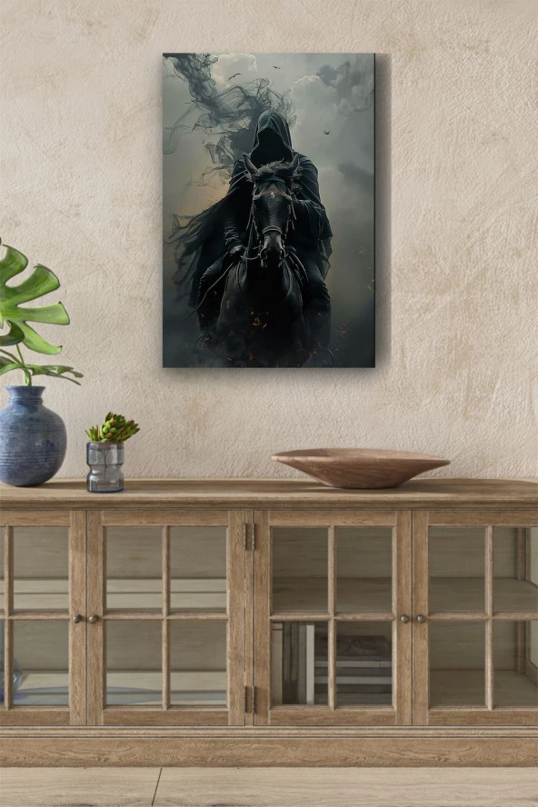 Siyah At Üzerindeki Gölge Yağlı Kanvas Tablo ürün görseli
