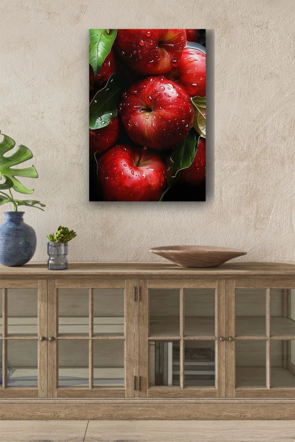 Su Damlası Detaylı Elmalar Yağlı Kanvas Tablo ürün görseli