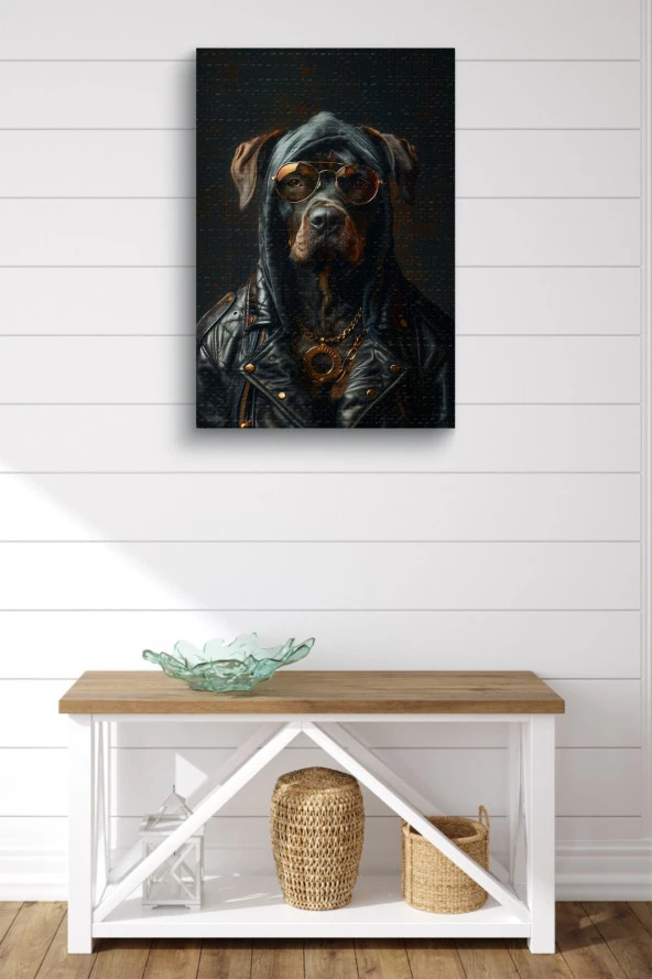 Gangsta Siyah Köpek Yağlı Kanvas Tablo - Resim 2
