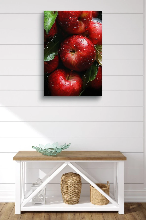 Su Damlası Detaylı Elmalar Yağlı Kanvas Tablo - Resim 2