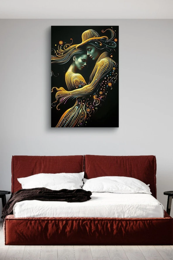 Sanatsal Tasarım Sarılan Kadın ve Erkek Yağlı Kanvas Tablo - Resim 2