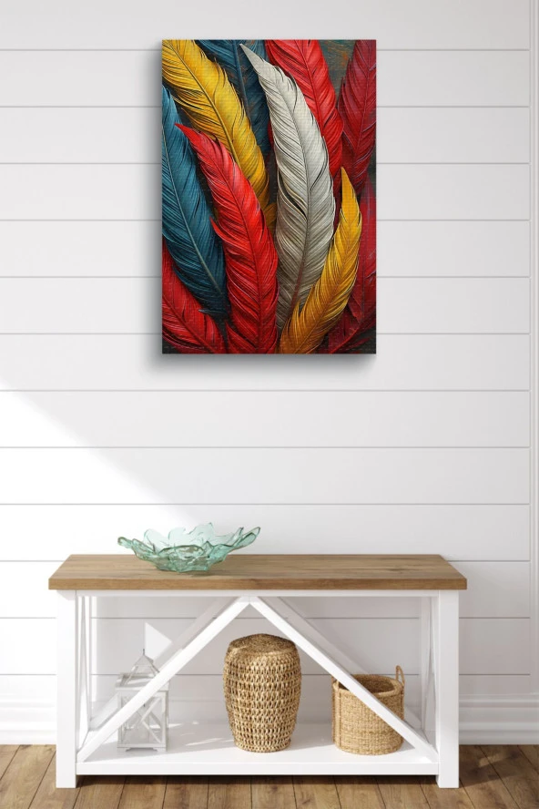 Rengarenk Kuş Tüyleri Yağlı Kanvas Tablo - Resim 2