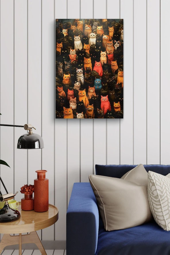 Rengarenk Kediler Yağlı Kanvas Tablo - Resim 4