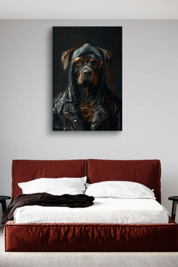 Gangsta Siyah Köpek Yağlı Kanvas Tablo - Resim 3