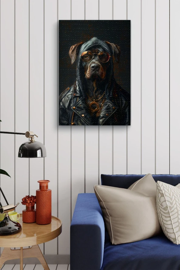Gangsta Siyah Köpek Yağlı Kanvas Tablo - Resim 4