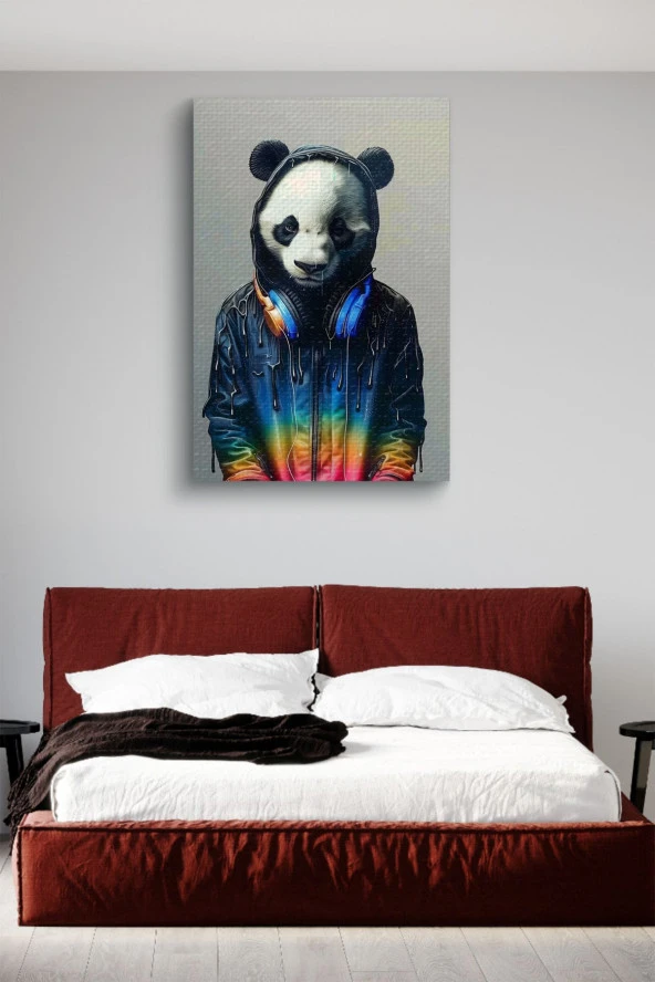 Müzik Dinleyen Genç Panda Yağlı Kanvas Tablo - Resim 3
