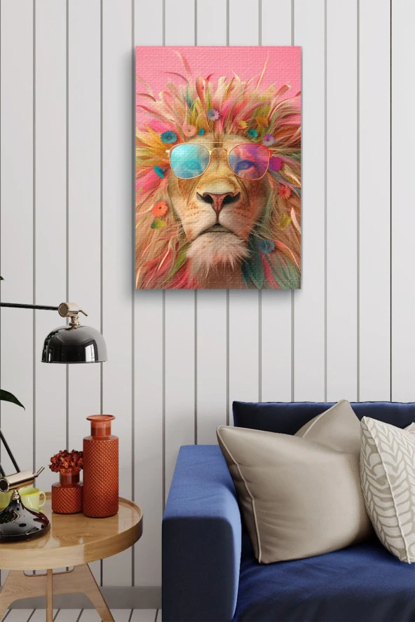 Hawaii Havasında Aslan Portre Yağlı Kanvas Tablo - Resim 4