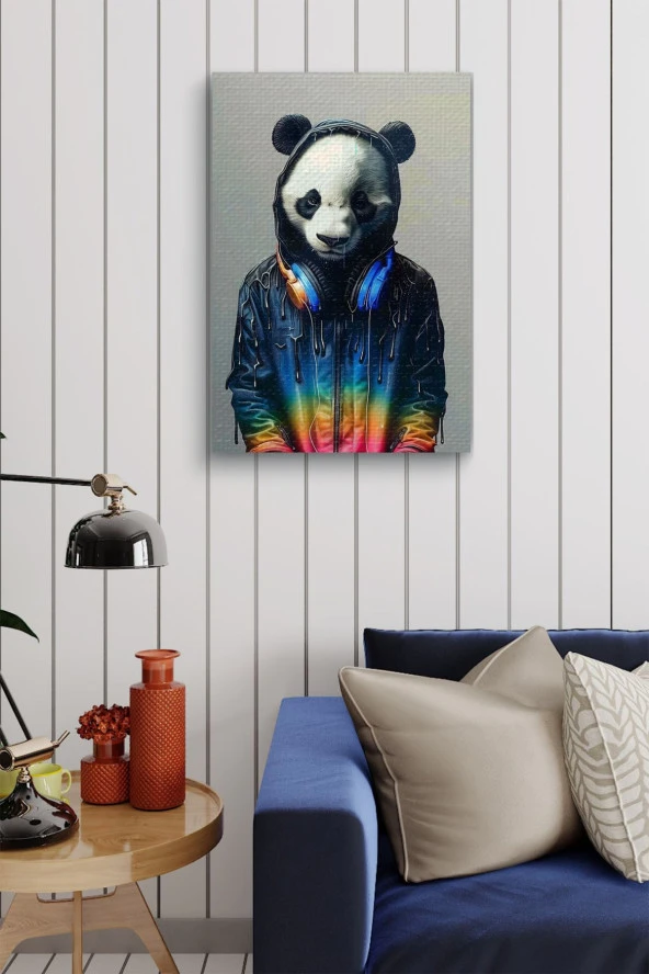 Müzik Dinleyen Genç Panda Yağlı Kanvas Tablo - Resim 4