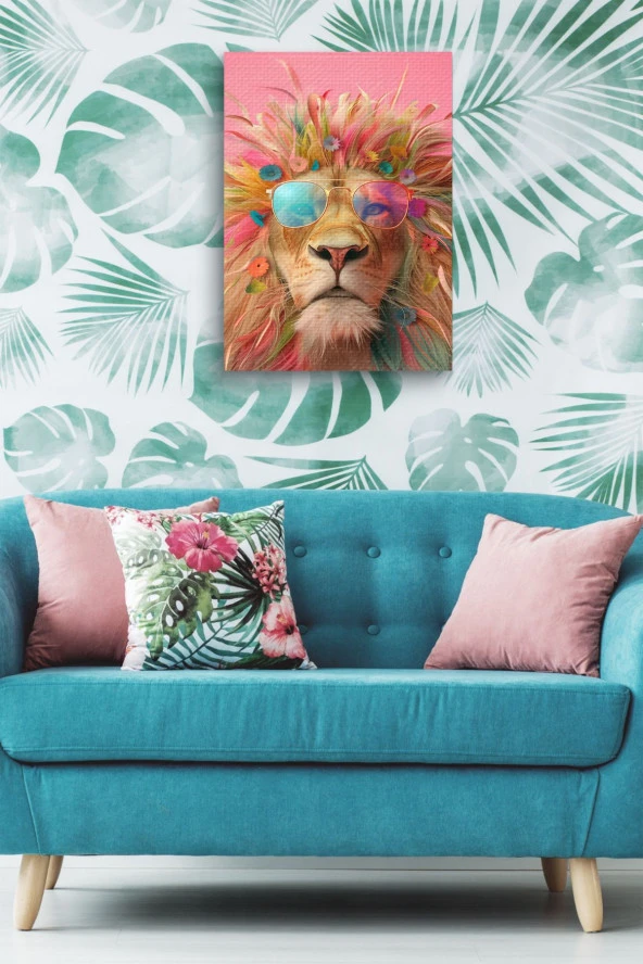 Hawaii Havasında Aslan Portre Yağlı Kanvas Tablo - Resim 5