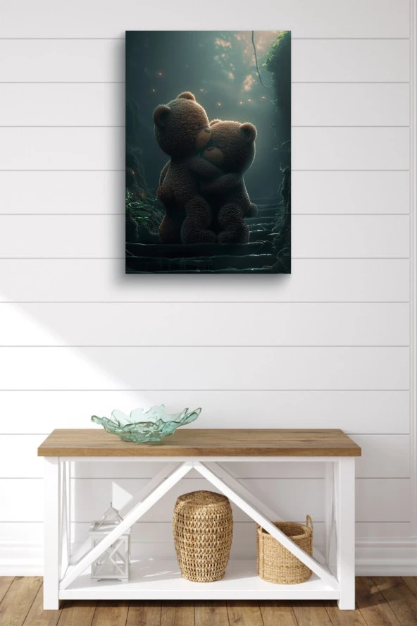 Birbirine Sarılan Peluş Ayılar Yağlı Kanvas Tablo ürün görseli