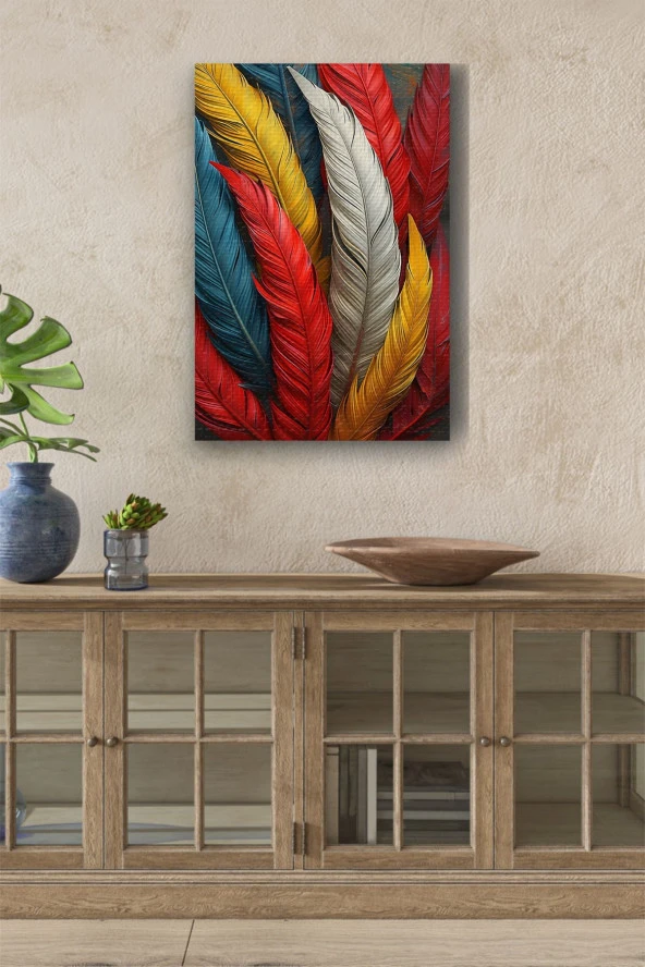 Rengarenk Kuş Tüyleri Yağlı Kanvas Tablo ürün görseli