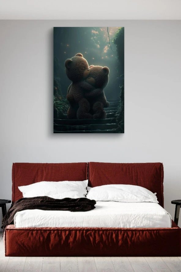 Birbirine Sarılan Peluş Ayılar Yağlı Kanvas Tablo - Resim 2