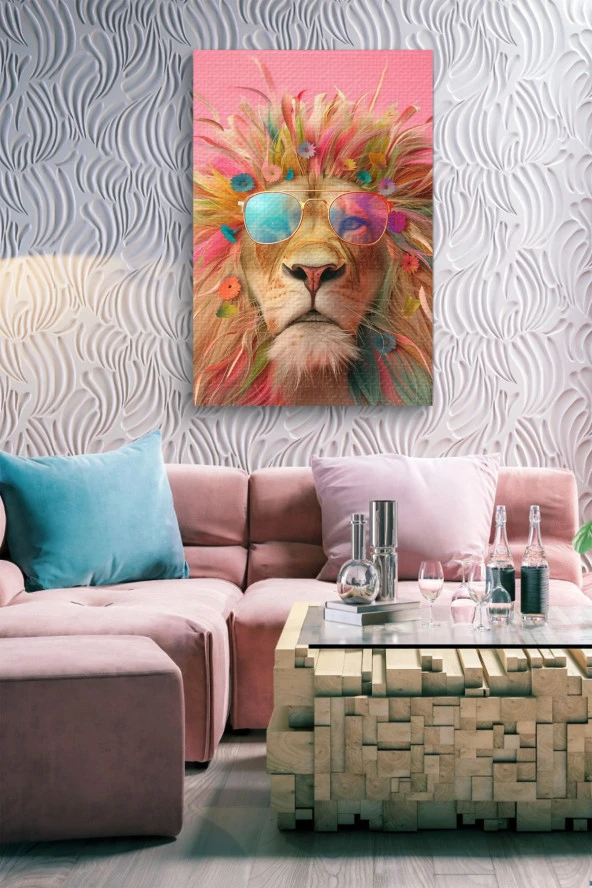 Hawaii Havasında Aslan Portre Yağlı Kanvas Tablo - Resim 7