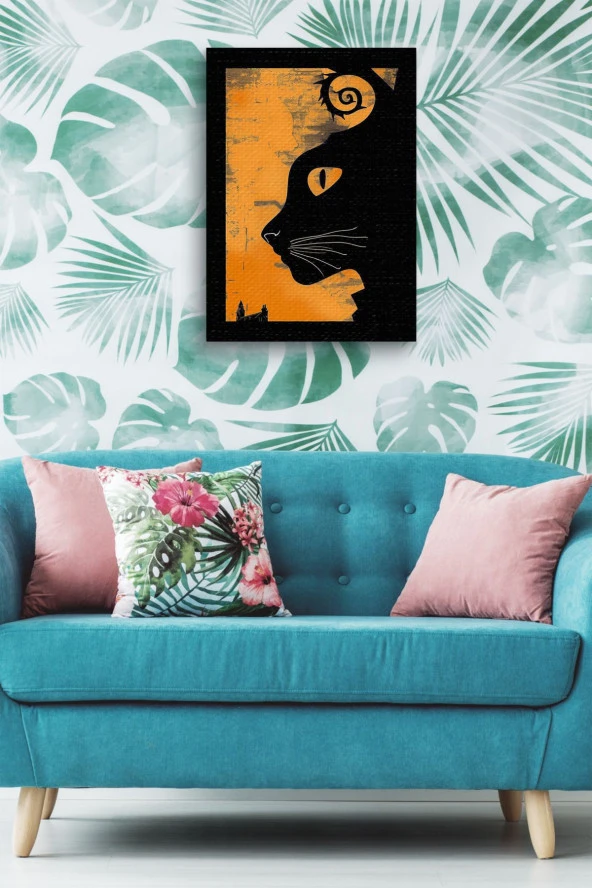 Sanatsal Kedi Yağlı Kanvas Tablo - Resim 4