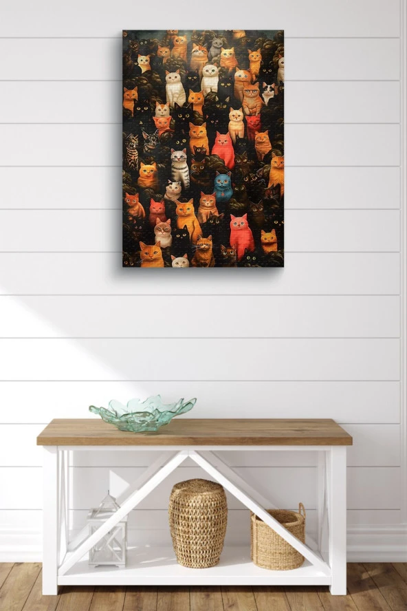 Rengarenk Kediler Yağlı Kanvas Tablo - Resim 2