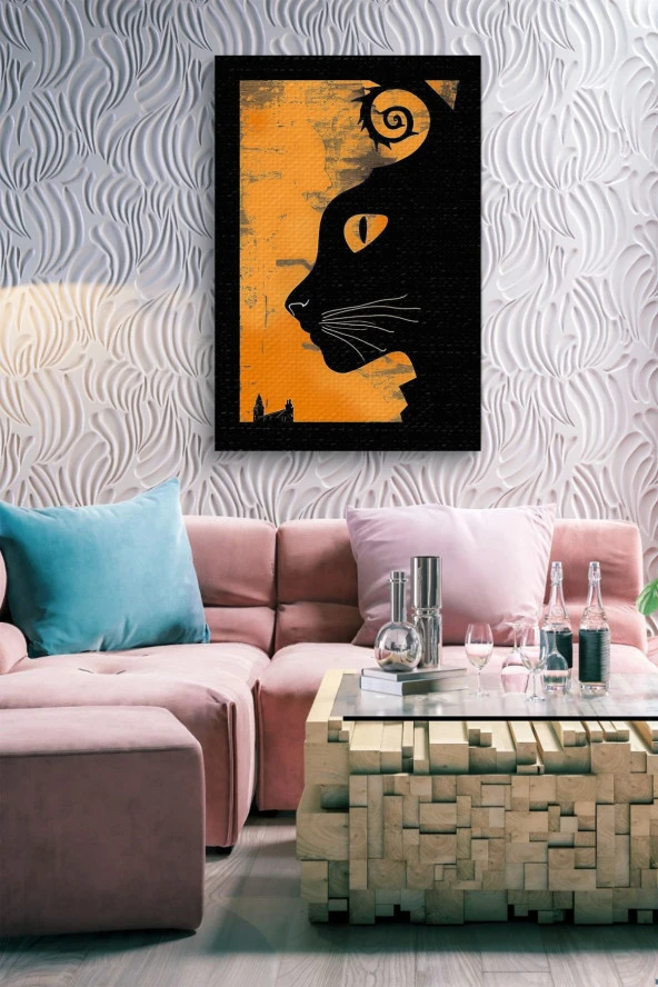 Sanatsal Kedi Yağlı Kanvas Tablo - Resim 6