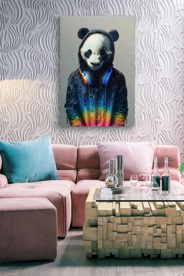 Müzik Dinleyen Genç Panda Yağlı Kanvas Tablo - Resim 7