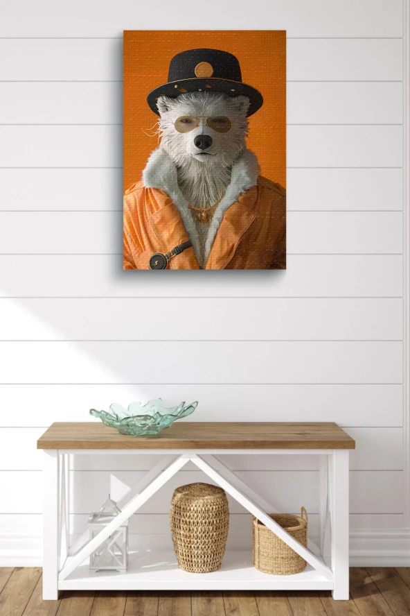Turuncu Kıyafetli Kutup Ayısı Yağlı Kanvas Tablo - Resim 2