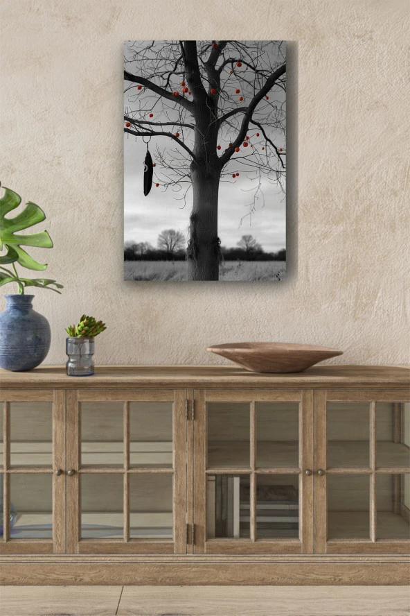 Kırmızı Meyveli Kurumuş Ağaç Yağlı Kanvas Tablo ürün görseli