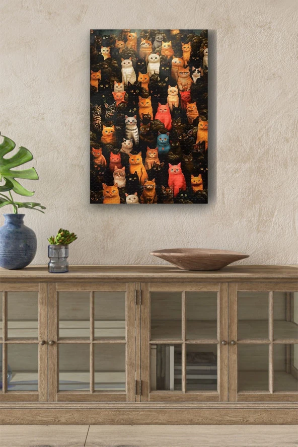 Rengarenk Kediler Yağlı Kanvas Tablo ürün görseli