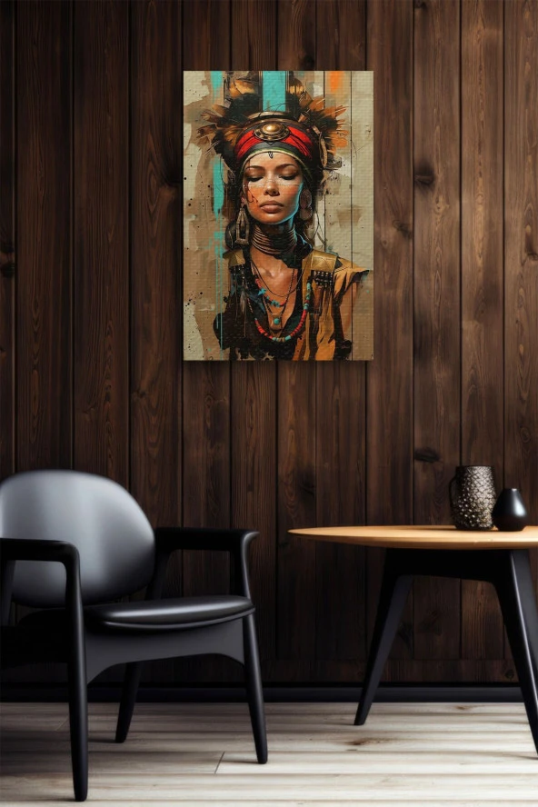 Kızılderili Kadın Portre Yağlı Kanvas Tablo - Resim 5