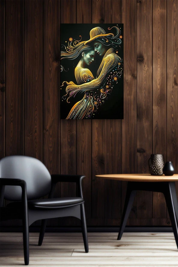 Sanatsal Tasarım Sarılan Kadın ve Erkek Yağlı Kanvas Tablo - Resim 5